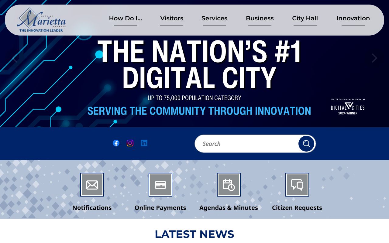 City of Marietta website showing property tax information and city services