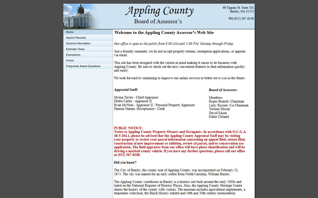 Appling County Georgia courthouse in Baxley for property tax records