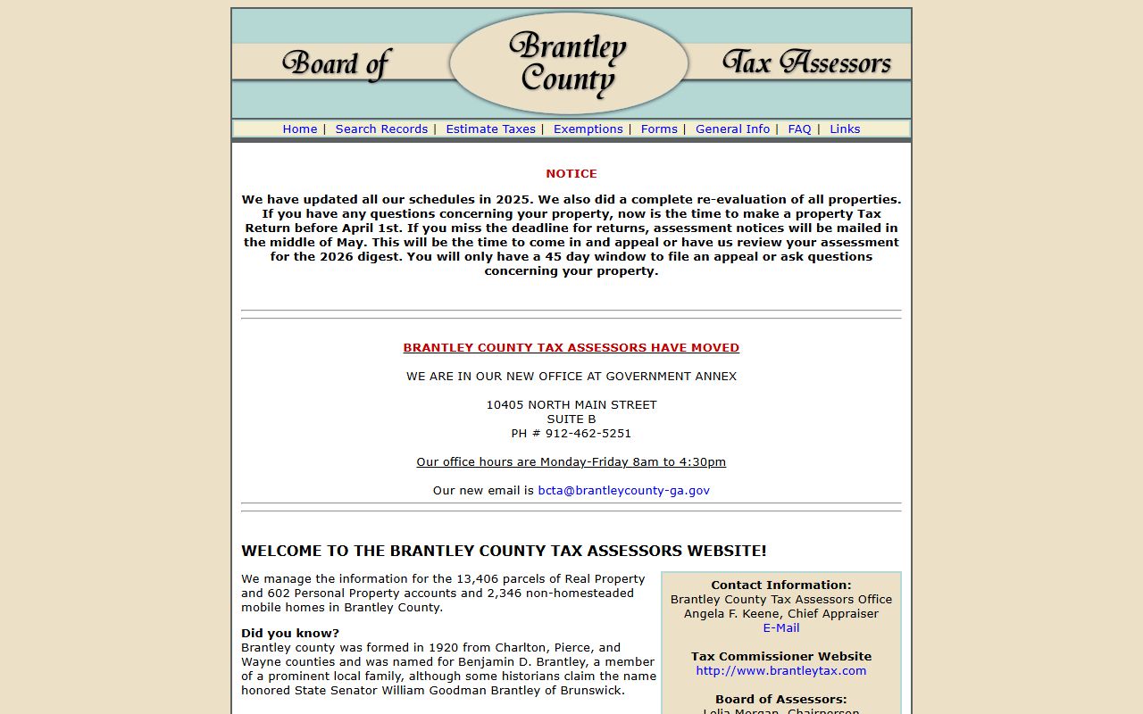 Brantley County Georgia courthouse in Nahunta for property tax records