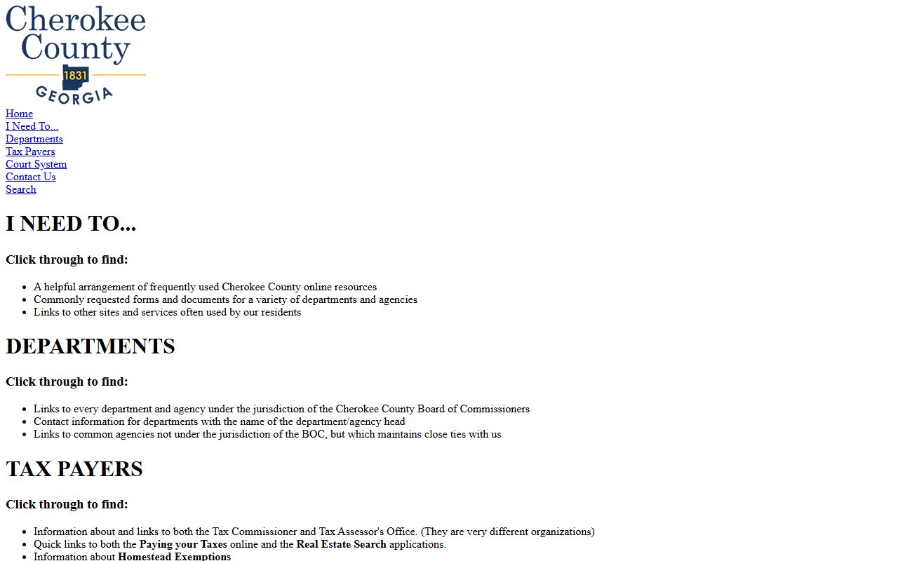 Cherokee County Tax Commissioner website showing online tax bill payment options