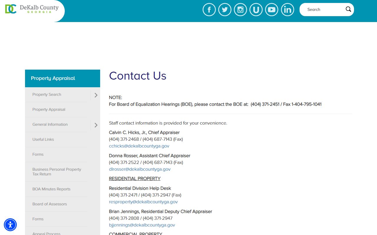 DeKalb County Board of Equalization contact information for property tax appeals