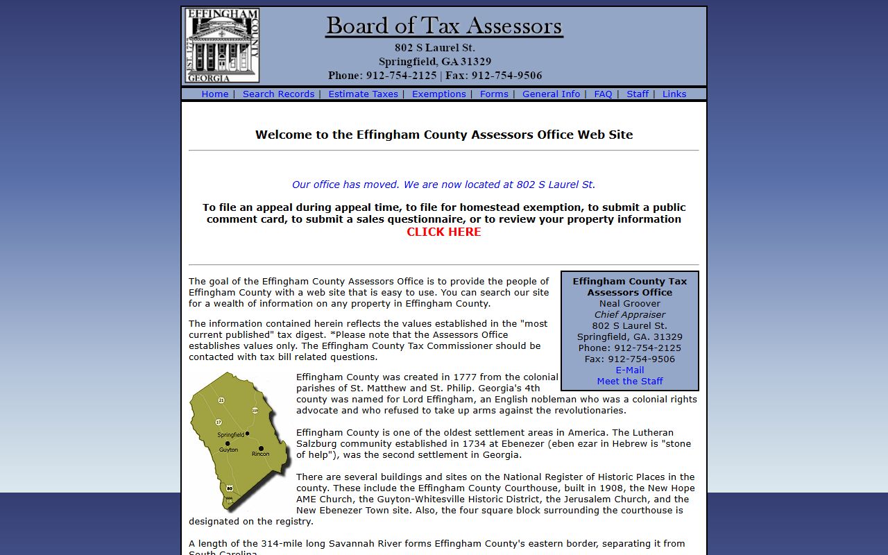 Springfield Georgia showing downtown area and Effingham County government services