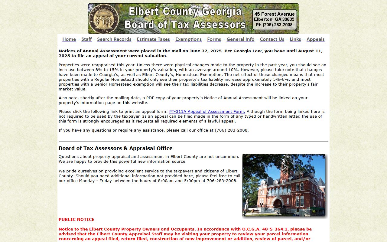 Elbert County courthouse and government building in Elberton Georgia