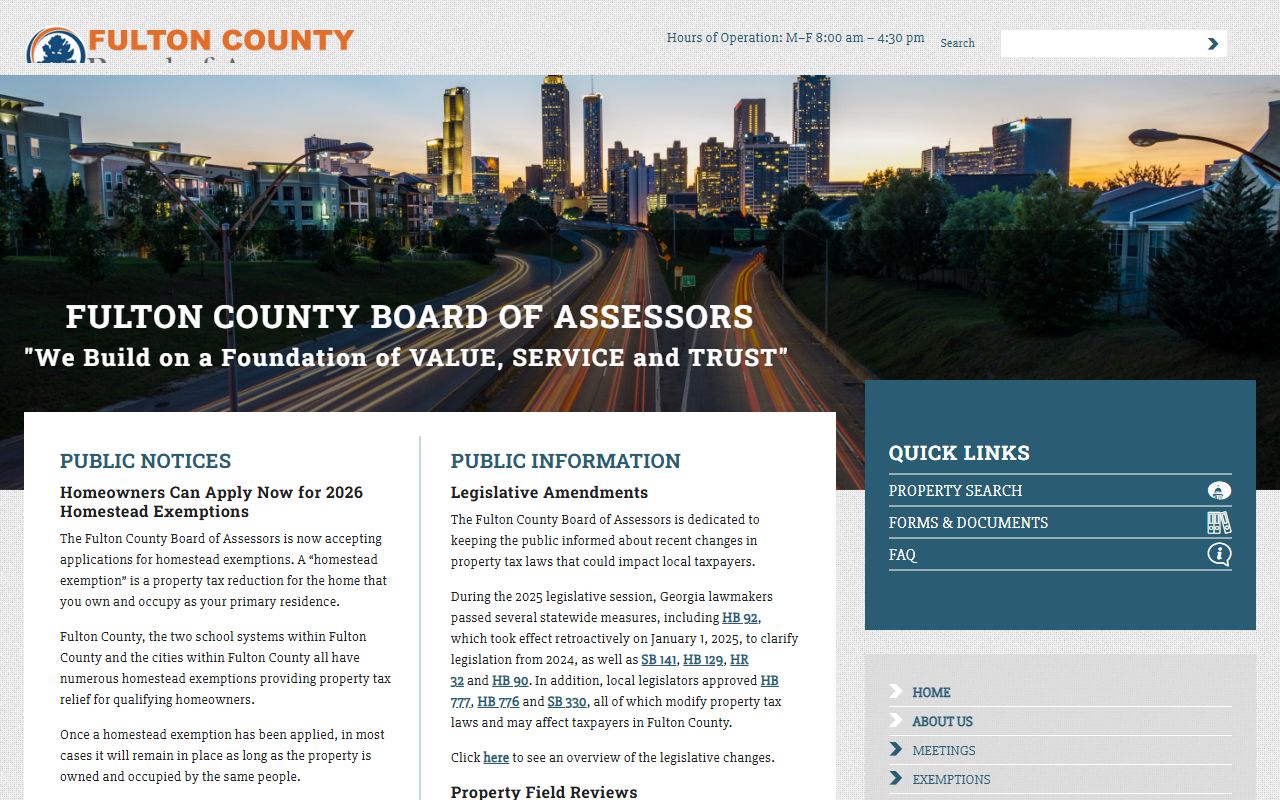 Fulton County property search portal showing online assessment lookup