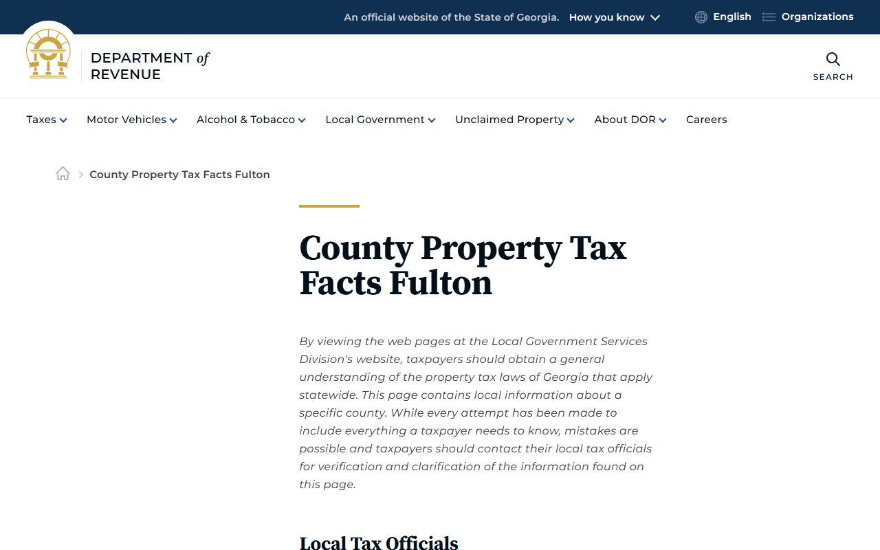 Georgia DOR Fulton County property tax facts page with appeal information