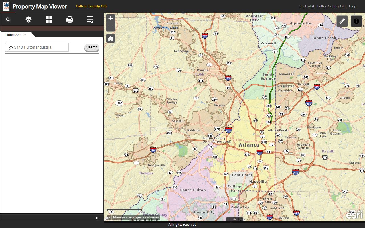 Fulton County property search interface showing homestead exemption information