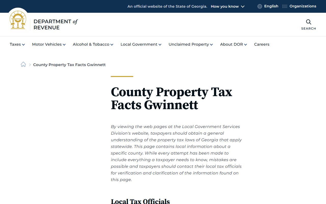 Georgia Department of Revenue Gwinnett County property tax facts page
