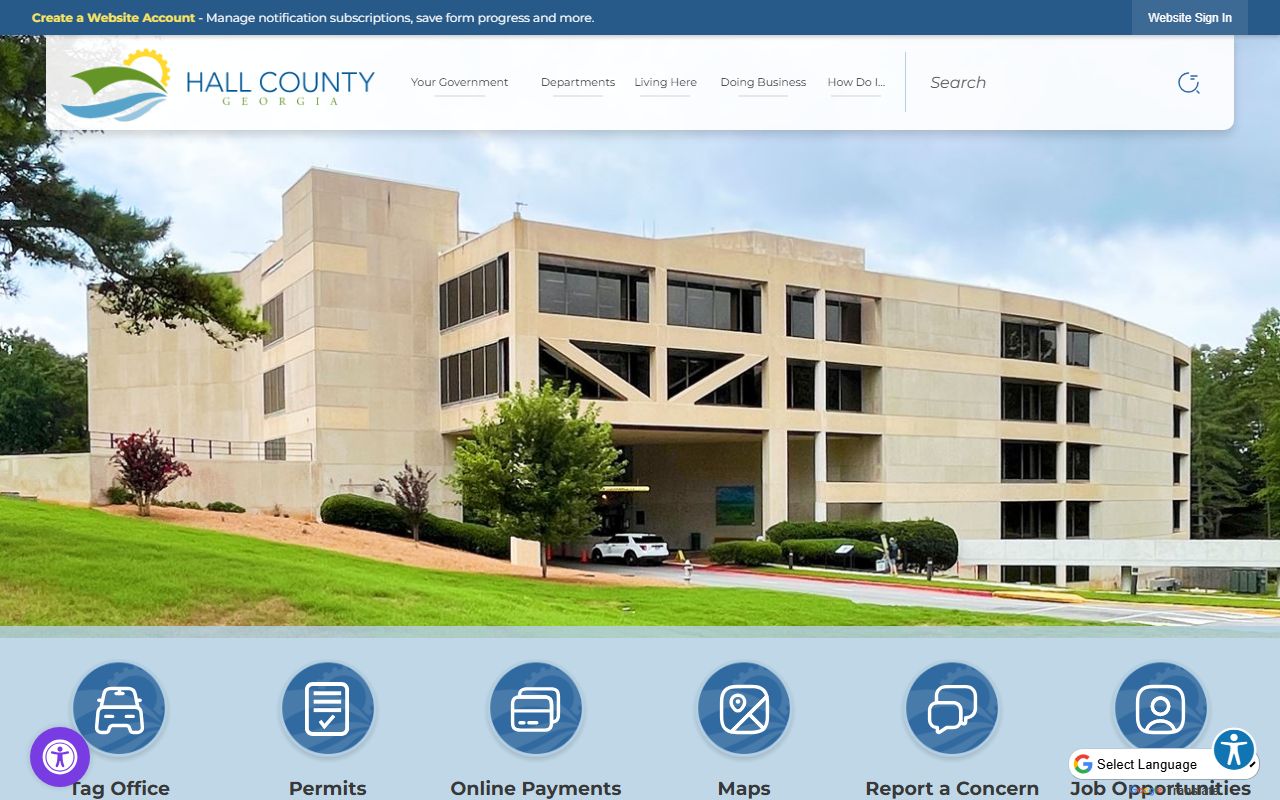 Hall County website showing property tax information and online services