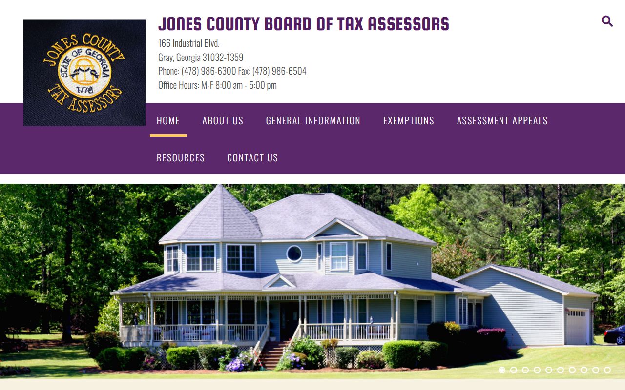 Jones County Georgia Tax Assessor website showing ADA compliant property tax records search portal