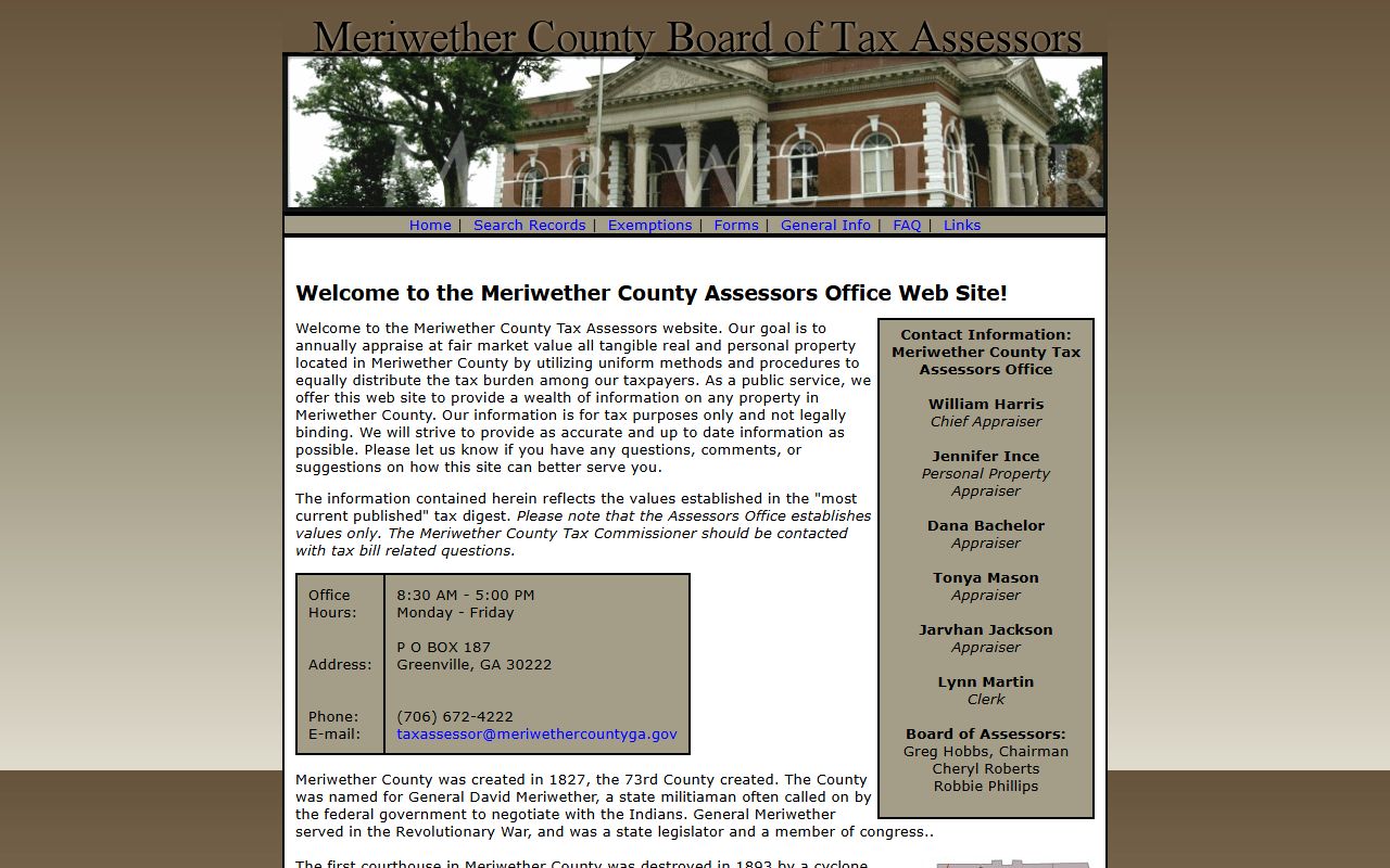 Greenville Georgia area in Meriwether County for property tax records