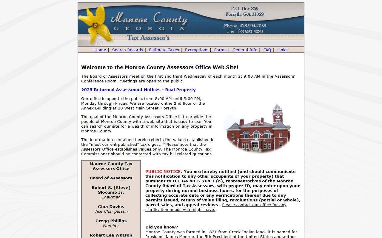 Monroe County property tax records and Forsyth county seat courthouse