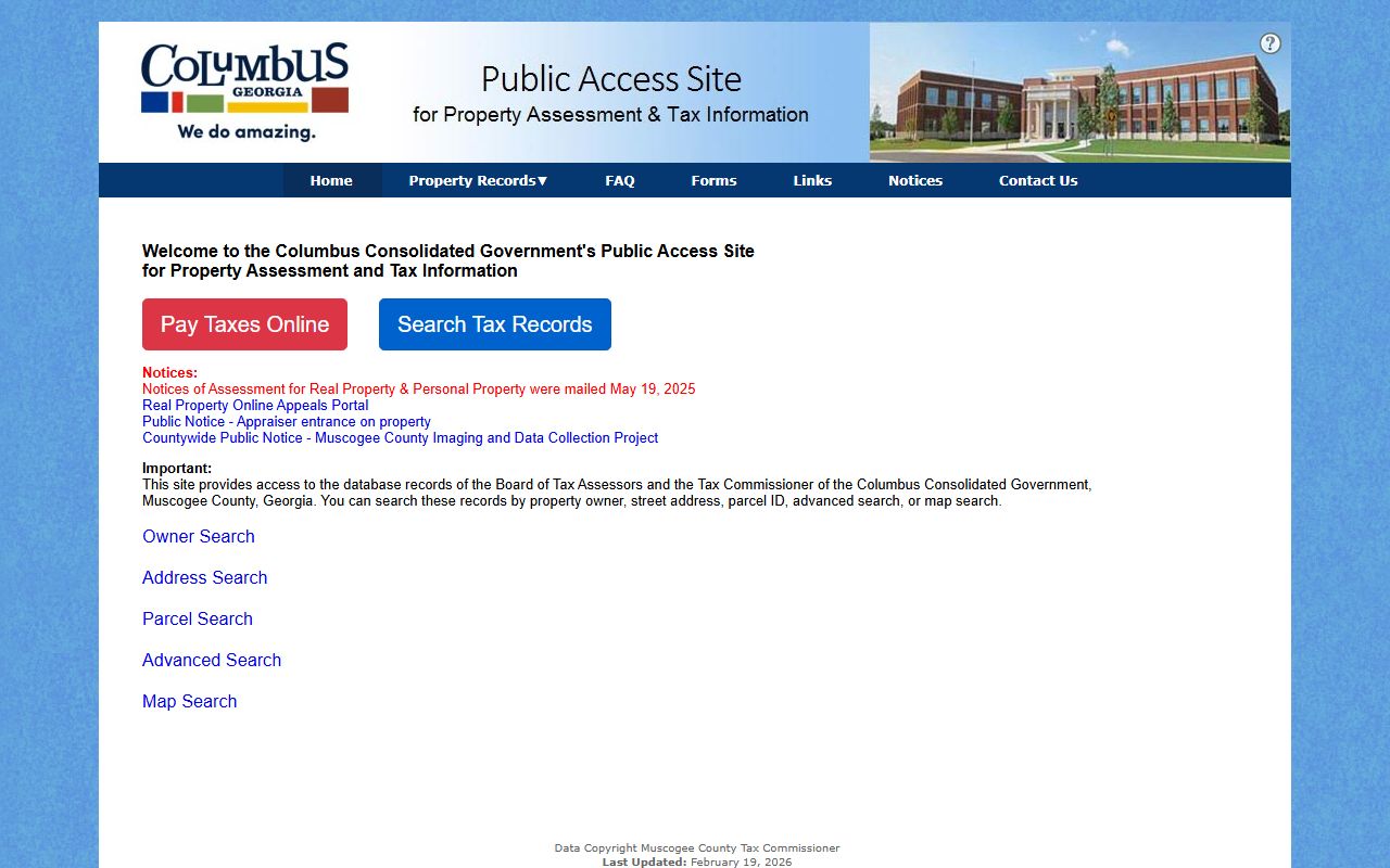 Columbus Georgia Public Access Portal for online property tax records