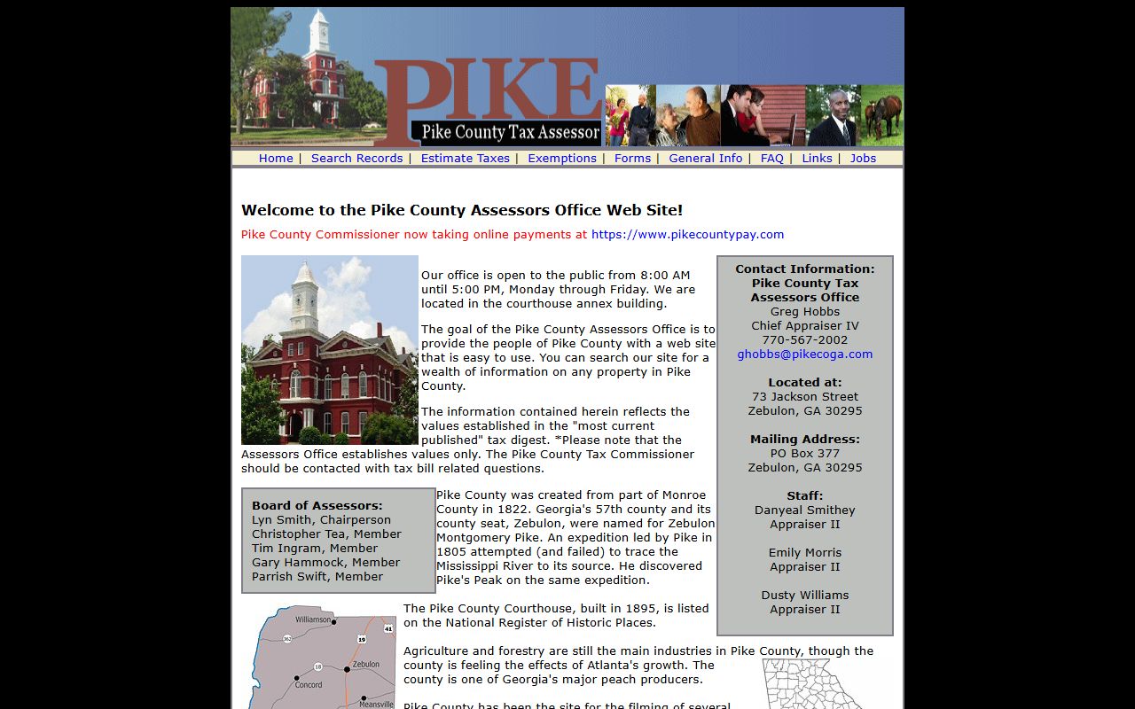 Pike County Georgia property tax records and Zebulon county seat location