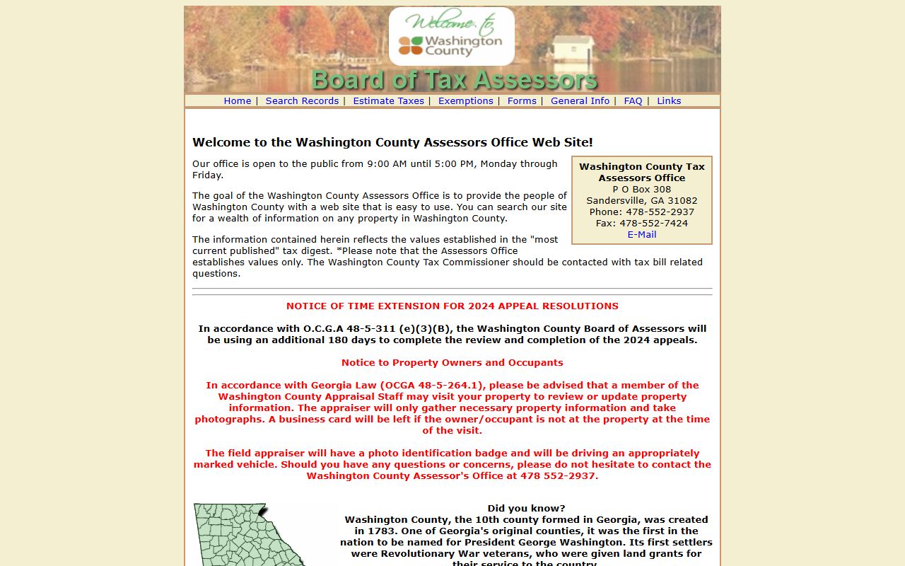 Washington County Georgia property tax office building in Sandersville GA